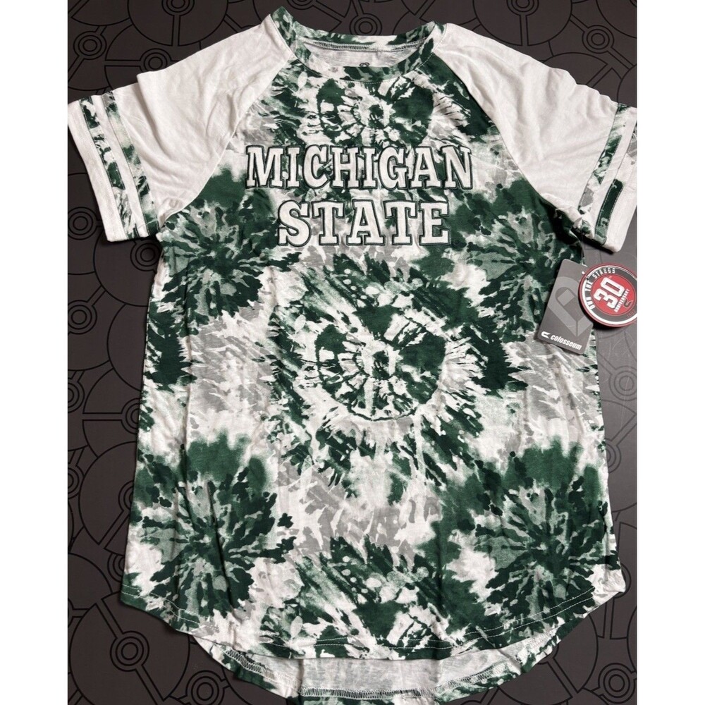 Michigan State Women’s Green Shirt Medium Colosseum Tie dye New Football